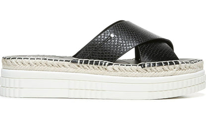 Franco Barb Platform Slide Sandal - Black Faux Leather