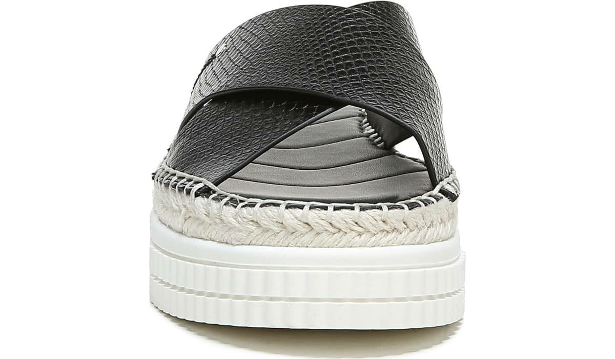 Franco Barb Platform Slide Sandal - Black Faux Leather