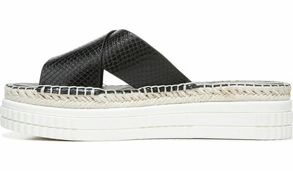 Franco Barb Platform Slide Sandal - Black Faux Leather