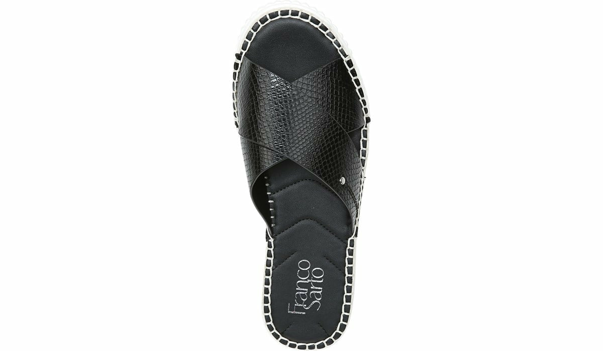 Franco Barb Platform Slide Sandal - Black Faux Leather