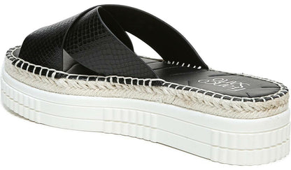 Franco Barb Platform Slide Sandal - Black Faux Leather