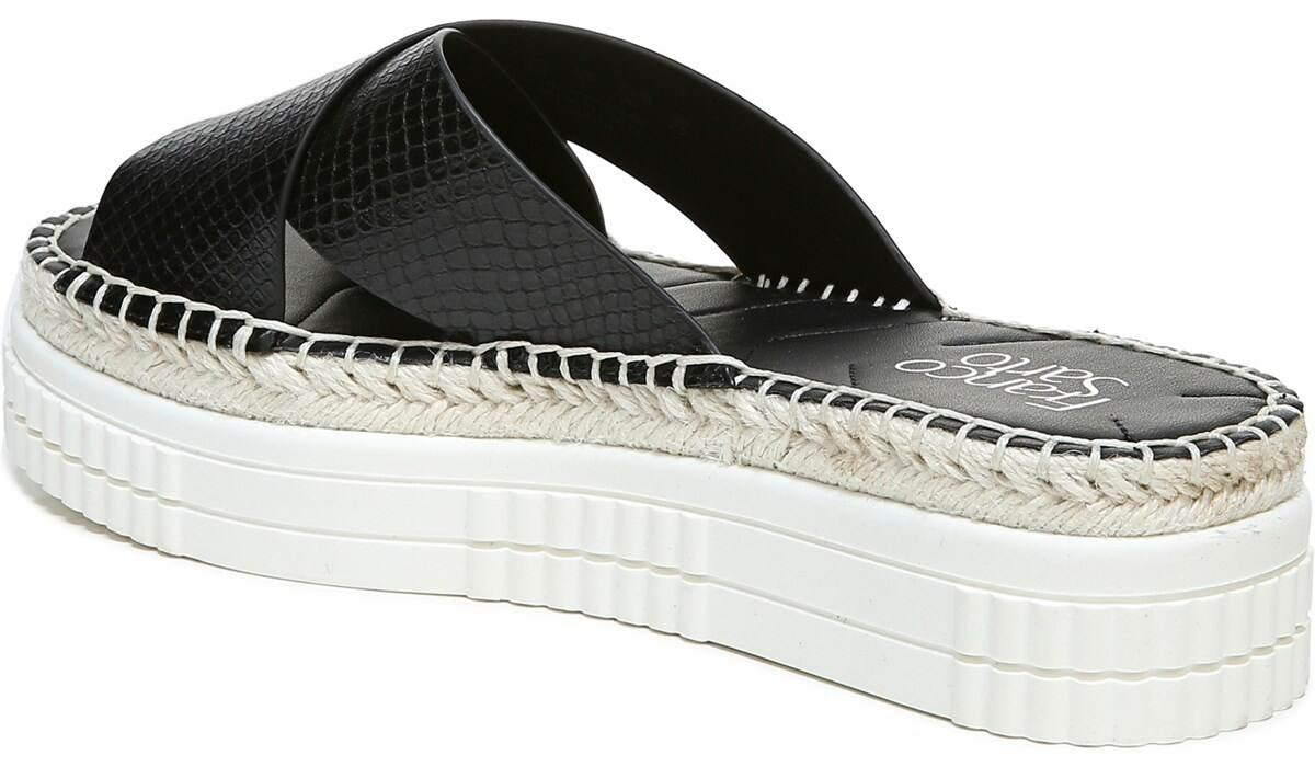 Franco Barb Platform Slide Sandal - Black Faux Leather