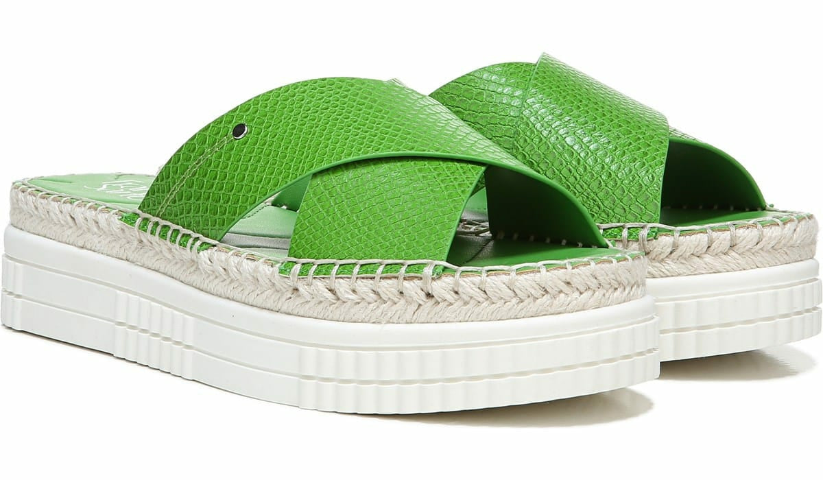 Franco Barb Platform Slide Sandal - Green Apple Faux Leather