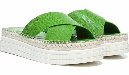 Franco Barb Platform Slide Sandal - Green Apple Faux Leather