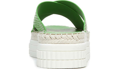 Franco Barb Platform Slide Sandal - Green Apple Faux Leather