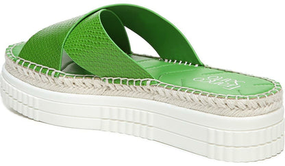 Franco Barb Platform Slide Sandal - Green Apple Faux Leather