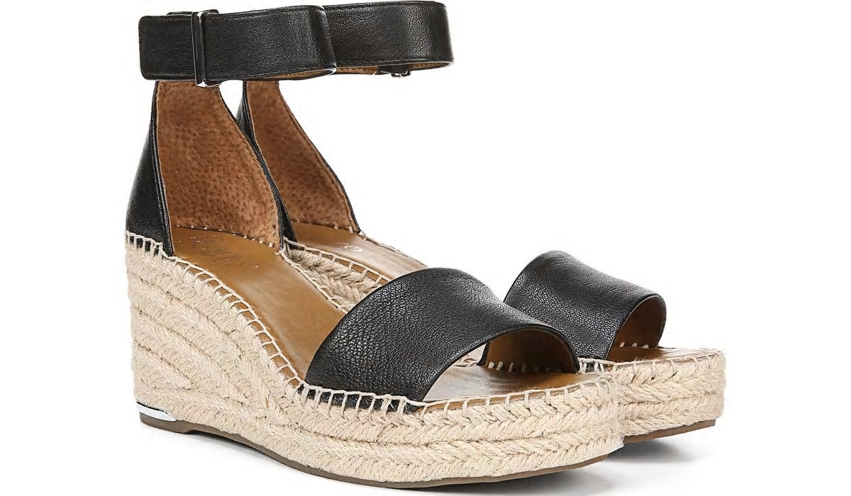 Franco Clemens Espadrille Wedge Sandal - Black Leather