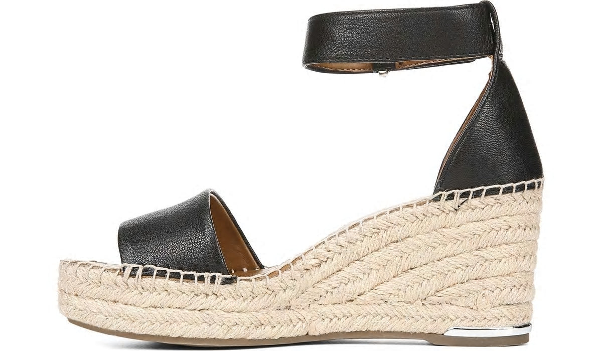 Franco Clemens Espadrille Wedge Sandal - Black Leather
