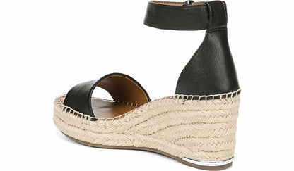 Franco Clemens Espadrille Wedge Sandal - Black Leather