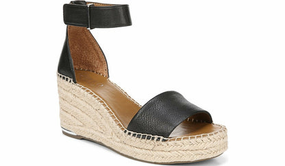 Franco Clemens Espadrille Wedge Sandal - Black Leather
