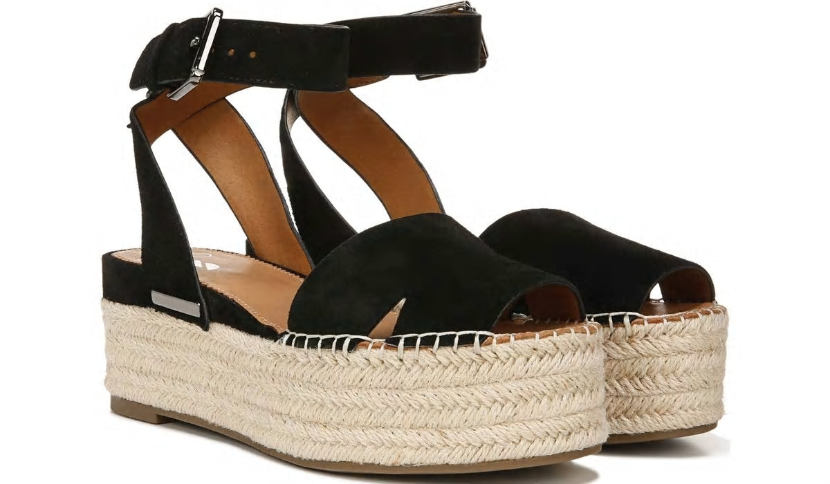 Sarto Lexie Espadrille Platform Sandal - Black Suede