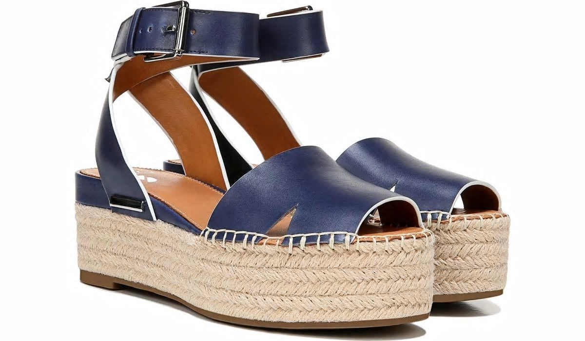 Sarto Lexie Espadrille Platform Sandal - Navy Leather