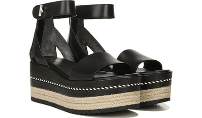 Sarto Messina Espadrille Wedge Sandal - Black Leather