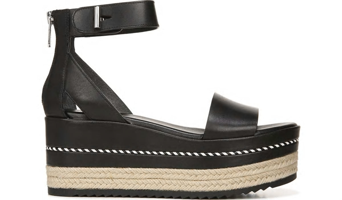 Sarto Messina Espadrille Wedge Sandal - Black Leather