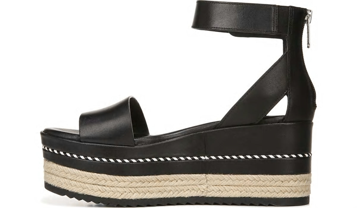 Sarto Messina Espadrille Wedge Sandal - Black Leather