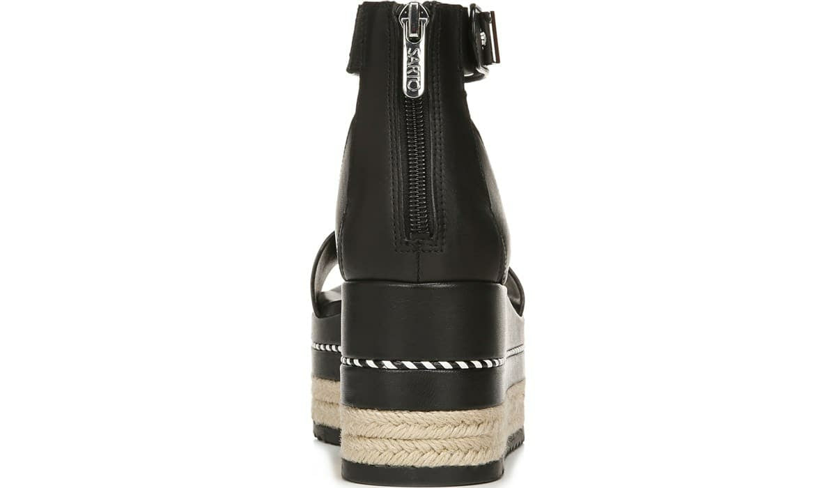 Sarto Messina Espadrille Wedge Sandal - Black Leather