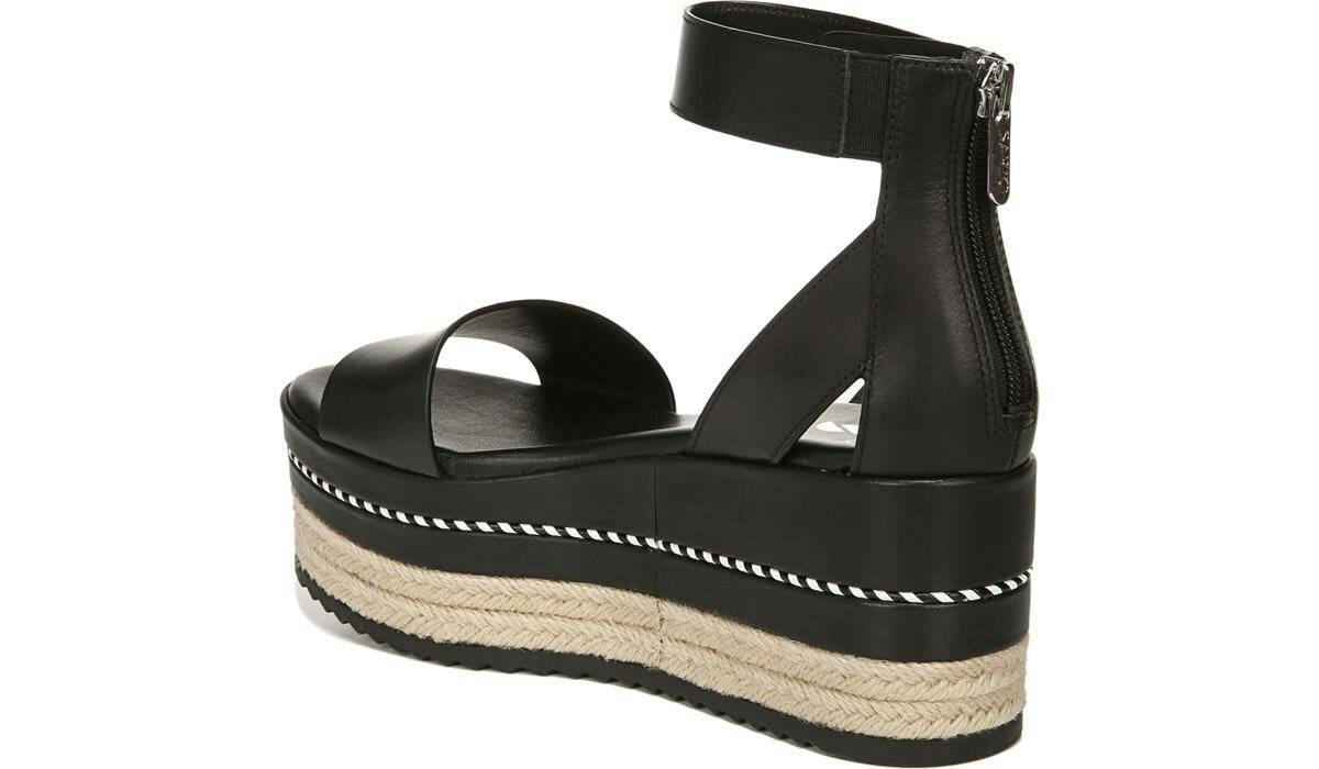 Sarto Messina Espadrille Wedge Sandal - Black Leather
