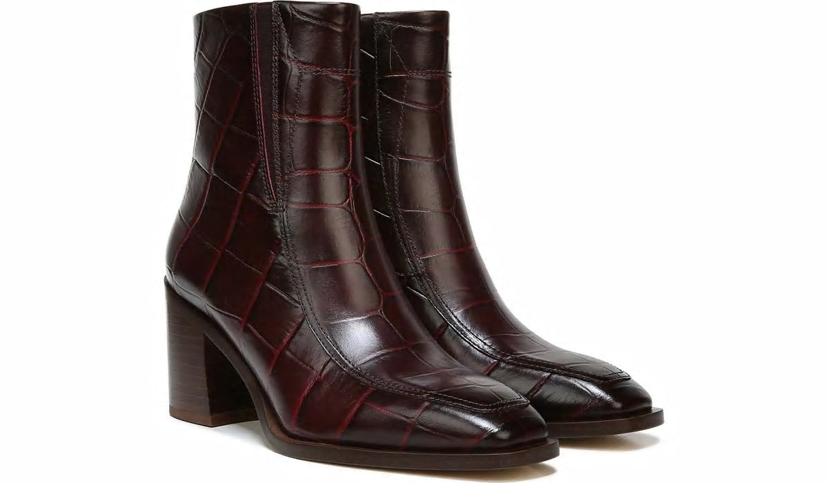 Sarto Romana Block Heel Bootie - Burgundy Leather