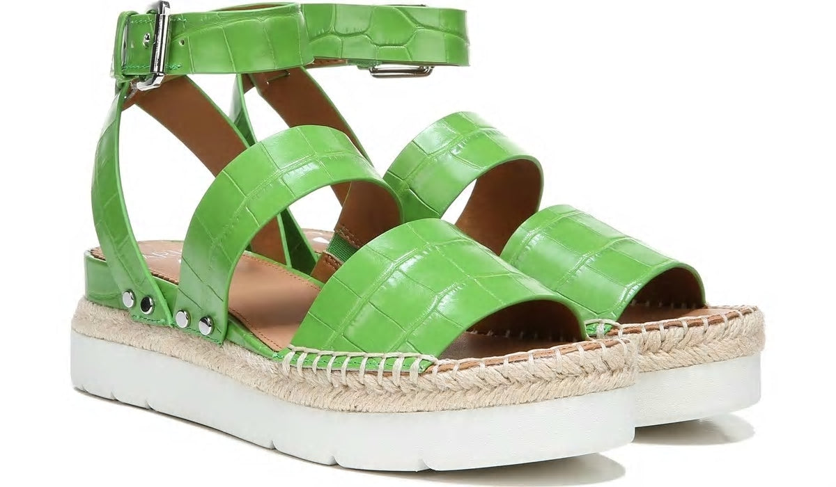 Sarto Calvin Wedge Sandal - Green Crocco Leather