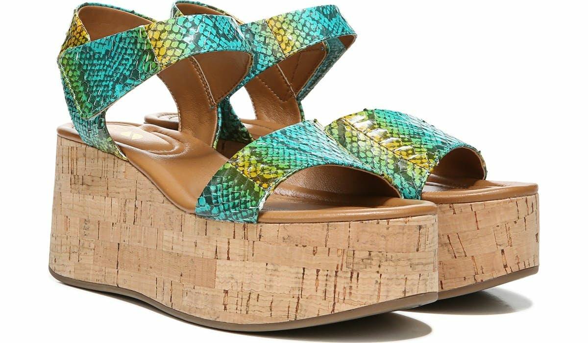 Sarto Demi 3 Platform Wedge Sandal - Aqua Multi Leather