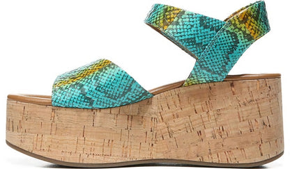 Sarto Demi 3 Platform Wedge Sandal - Aqua Multi Leather